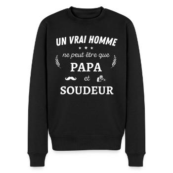 Un vrai homme n'est que papa et soudeur - Pull Premium bio Homme - noir - Devant - Nico (187cm)