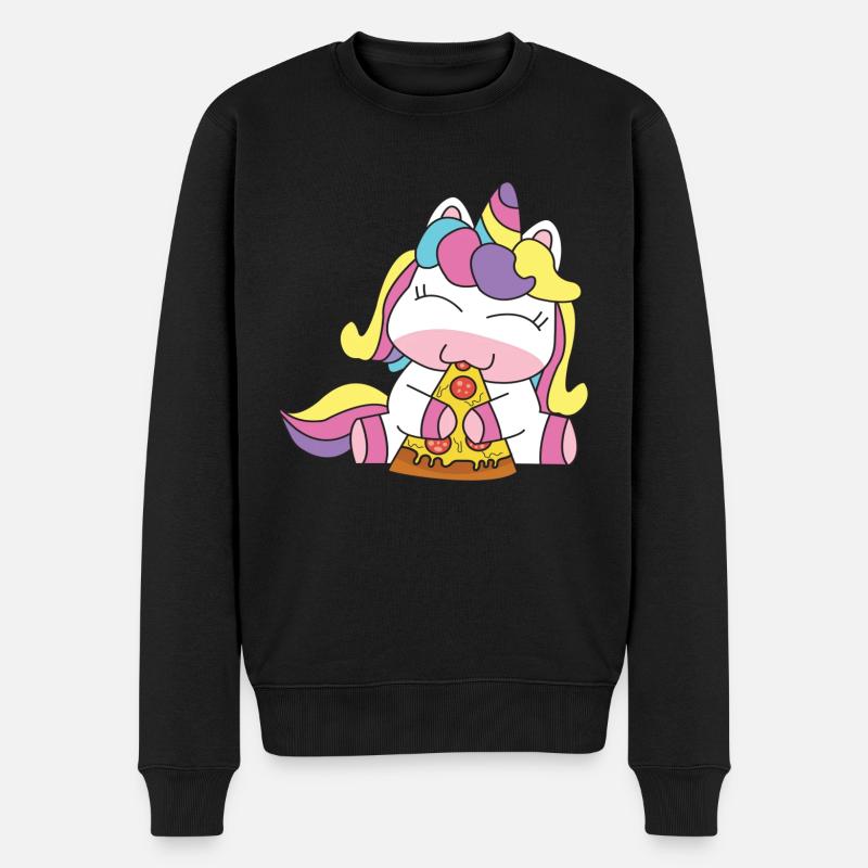 Einhorn Essen Pizza - Männer Premium Bio Pullover - Schwarz