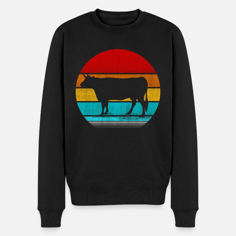 Retro Vinatge Kuh - Männer Premium Bio Pullover - Schwarz