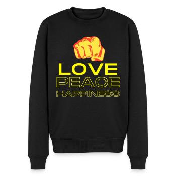 LOVE PEACE HAPPINESS - Männer Premium Bio Pullover - Schwarz - Vorne - Nico (187cm)