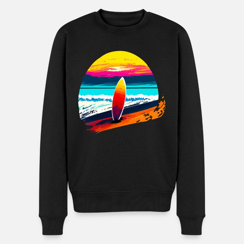 Sonnenuntergang mit Surfbrett - Männer Premium Bio Pullover - Schwarz