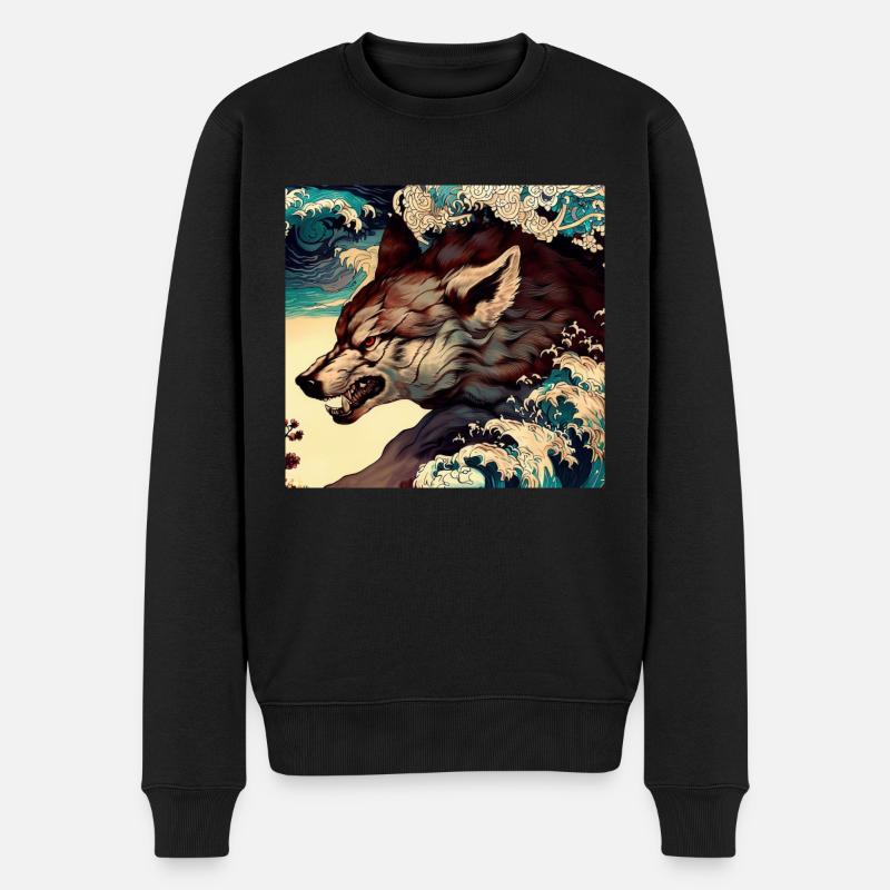 Wolf Japanisch - Männer Premium Bio Pullover - Schwarz