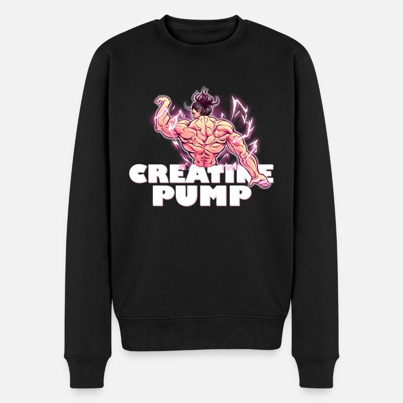 Creatine pump Anime Kreatin Motiv Muskeln Gym - Männer Premium Bio Pullover - Schwarz