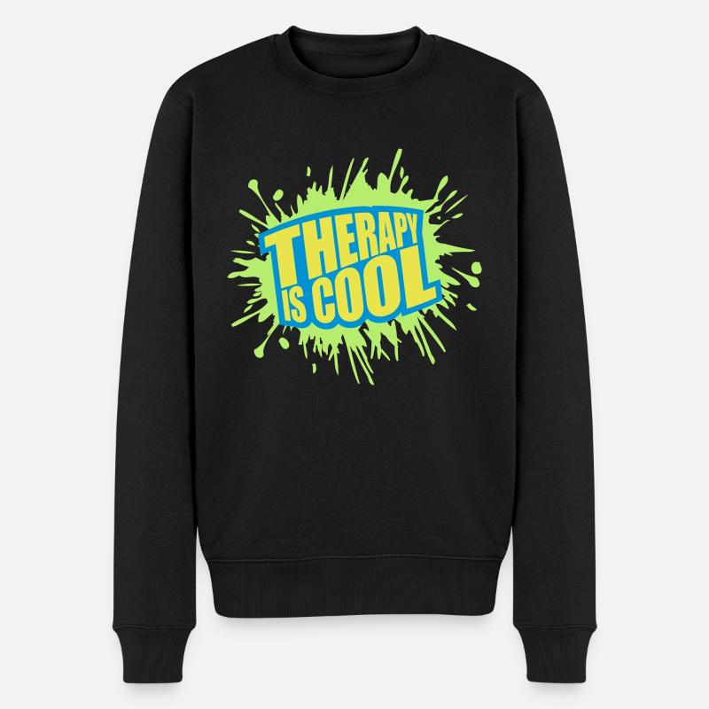 therapy is cool Zitat - Männer Premium Bio Pullover - Schwarz