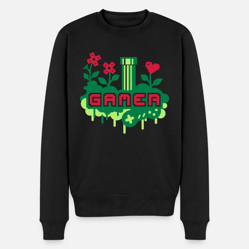 Jardin Gamer (tuyaux et fleurs) - Pull Premium bio Homme - noir