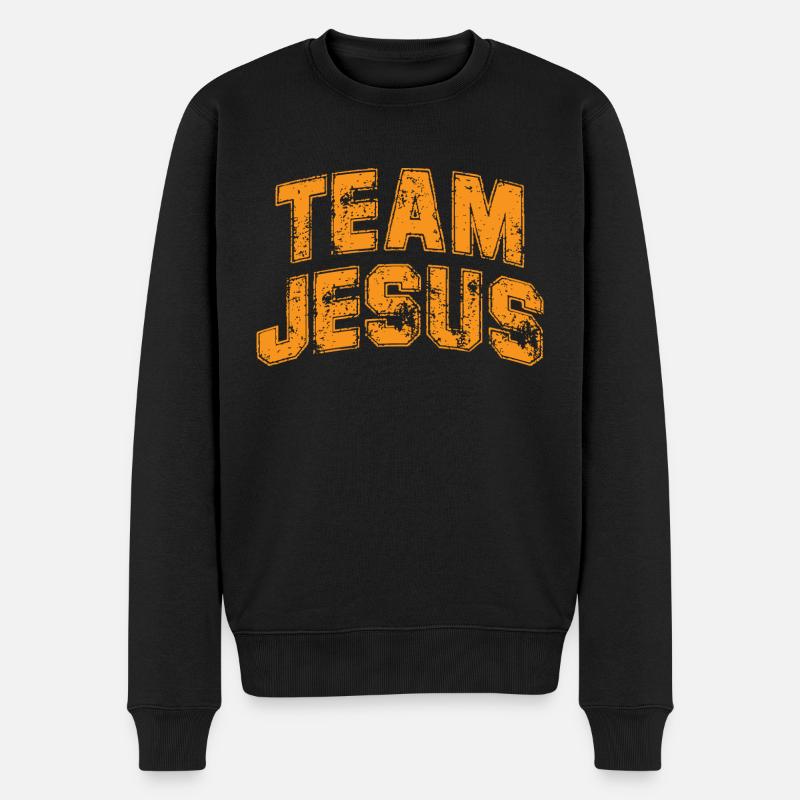 Team Jesus Orange Retro Vintage - Männer Premium Bio Pullover - Schwarz