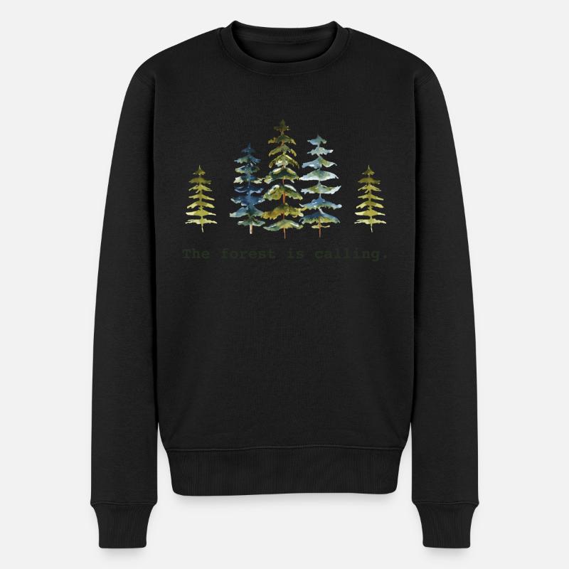 Der Wald ruft Naturliebhaber - Männer Premium Bio Pullover - Schwarz