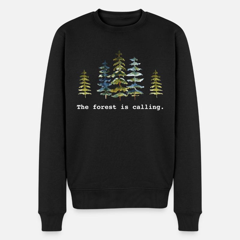Der Wald ruft Naturliebhaber - Männer Premium Bio Pullover - Schwarz
