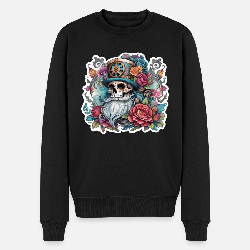 Vintage, Weihnachten, skull, totenkopf tatoo, rose - Männer Premium Bio Pullover - Schwarz