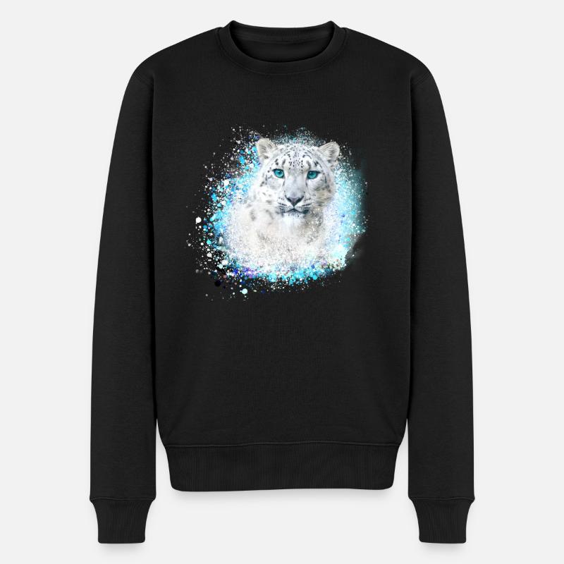 schneeleopard,katze,leopard,graffiti,weiß,wildkatz - Männer Premium Bio Pullover - Schwarz