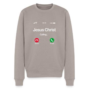 Jesus ruft - Akzeptiert Jesus in eurem Leben - Männer Premium Bio Pullover - Taupe - Vorne - Nico (187cm)