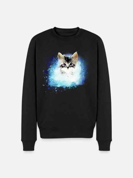 chat ,illustration ,bleu,aquarelle, chat - Pull Premium bio Homme - noir