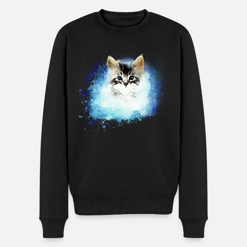 chat ,illustration ,bleu,aquarelle, chat - Pull Premium bio Homme - noir