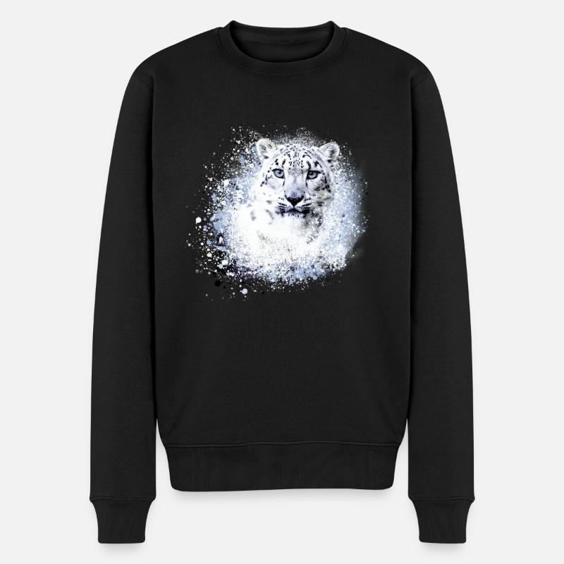 léopard de neige,chat,léopard,léopard,blanc,chat sauvage - Pull Premium bio Homme - noir