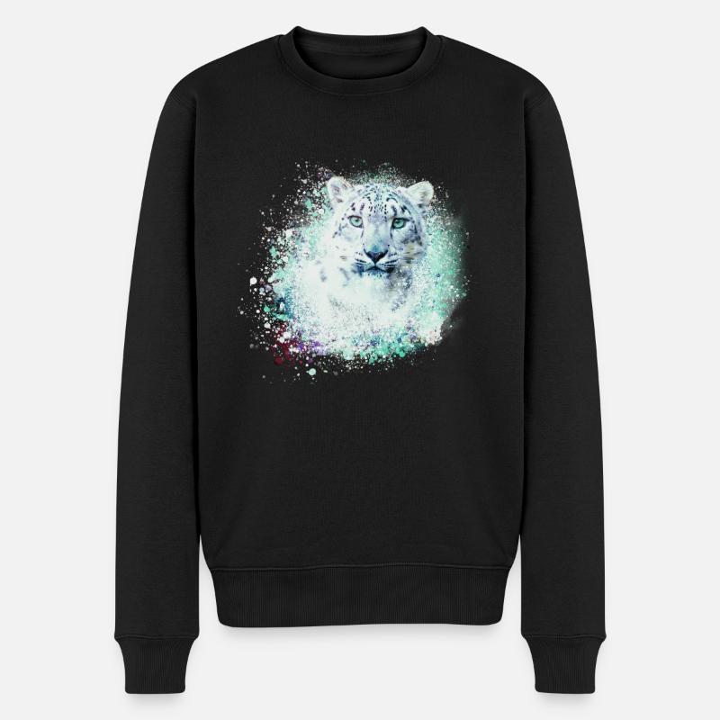 léopard de neige,chat,léopard,vert,chat sauvage - Pull Premium bio Homme - noir