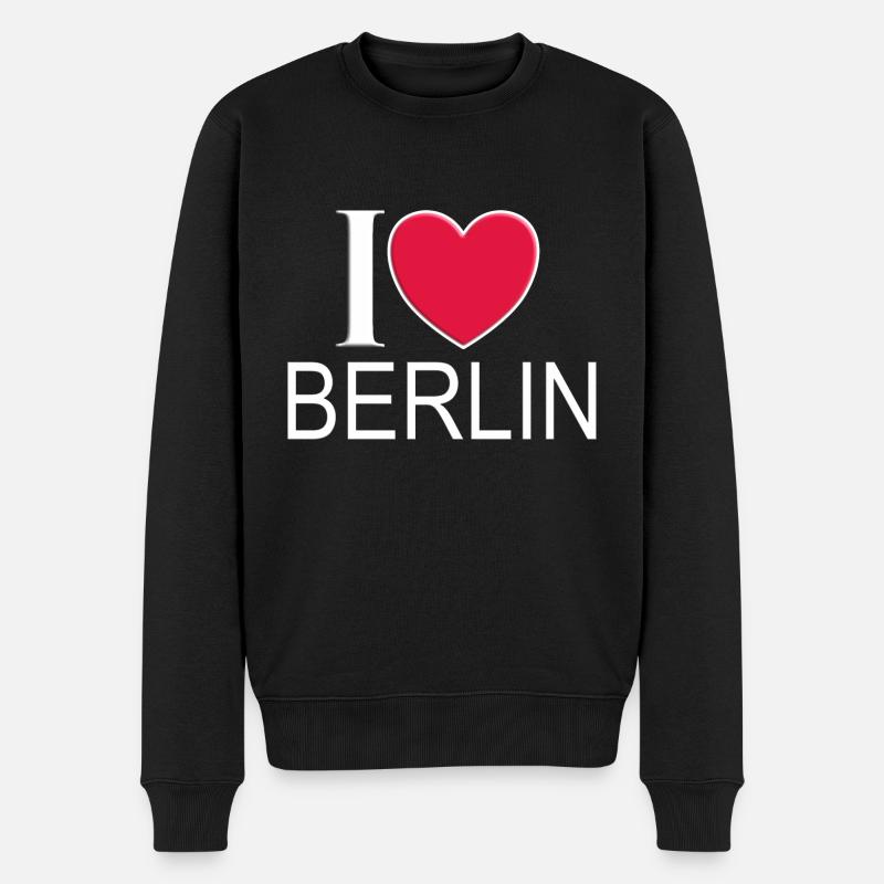 I love Berlin - Männer Premium Bio Pullover - Schwarz