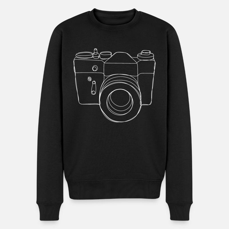 Vintage Kamera Fotoapparat gezeichnet - Männer Premium Bio Pullover - Schwarz
