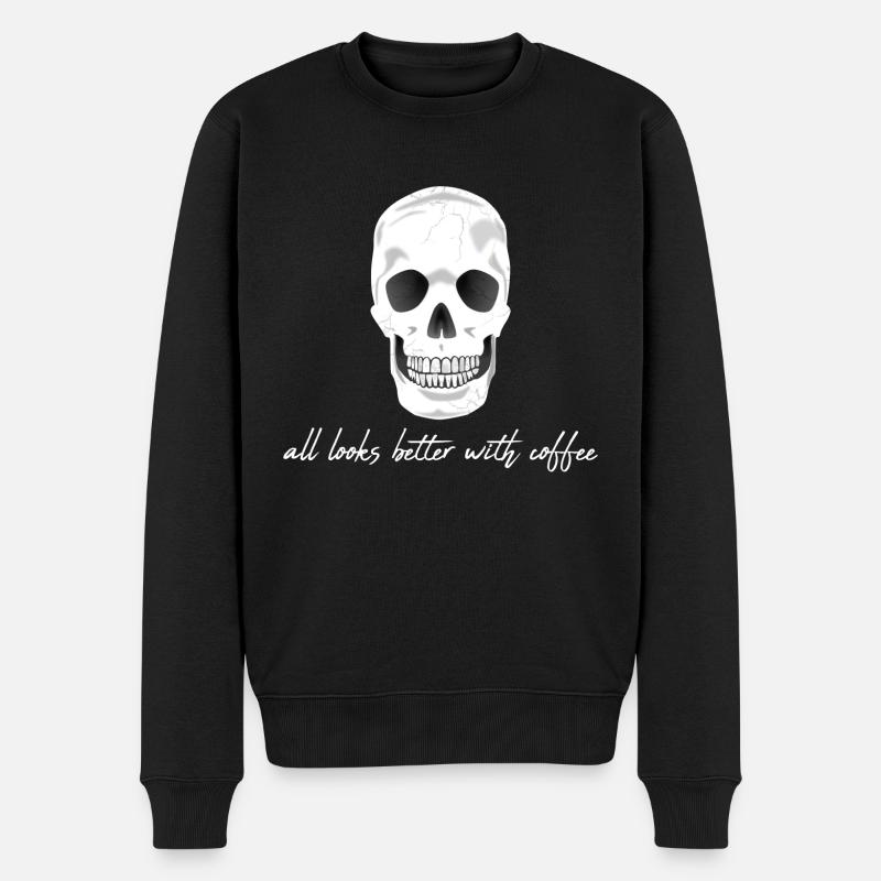 Kaffee Koffein Totenkopf - Männer Premium Bio Pullover - Schwarz