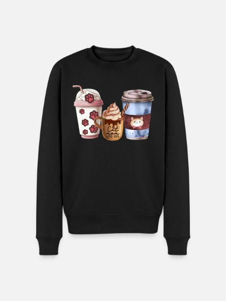Cat mom loves coffee - Men's Premium Organic Jumper - black