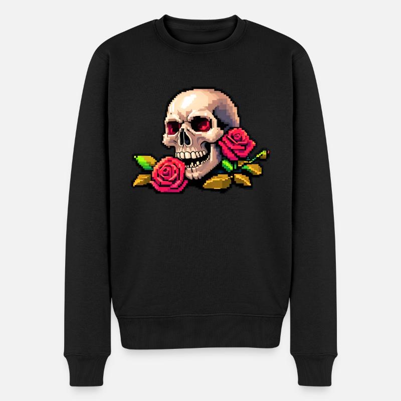 8Bit Skull - Yeux rouges - Pull Premium bio Homme - noir