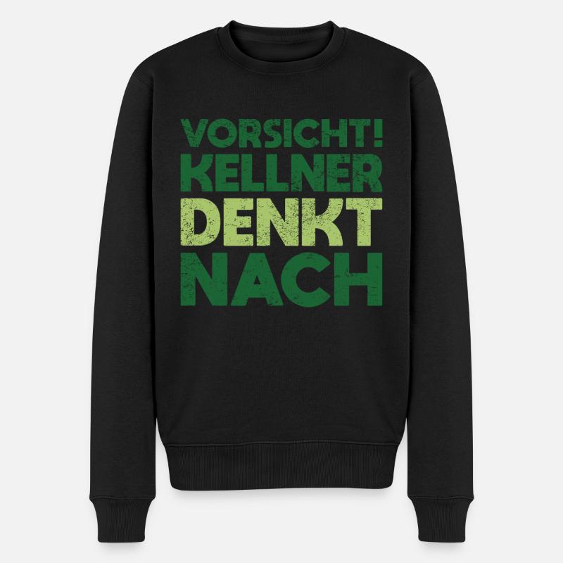 Vorsicht! Kellner Denkt Nach - Männer Premium Bio Pullover - Schwarz