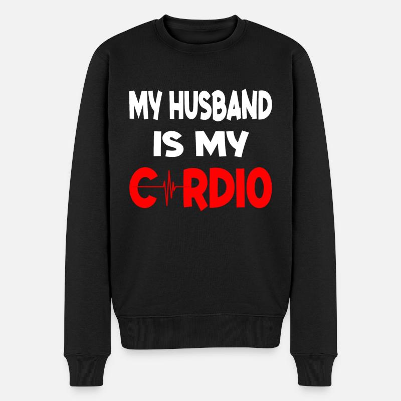 Mein Mann ist mein Cardio - Männer Premium Bio Pullover - Schwarz
