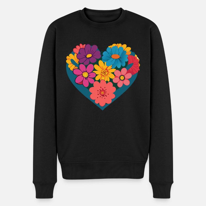 Liebe - Blumen - Herz - Männer Premium Bio Pullover - Schwarz