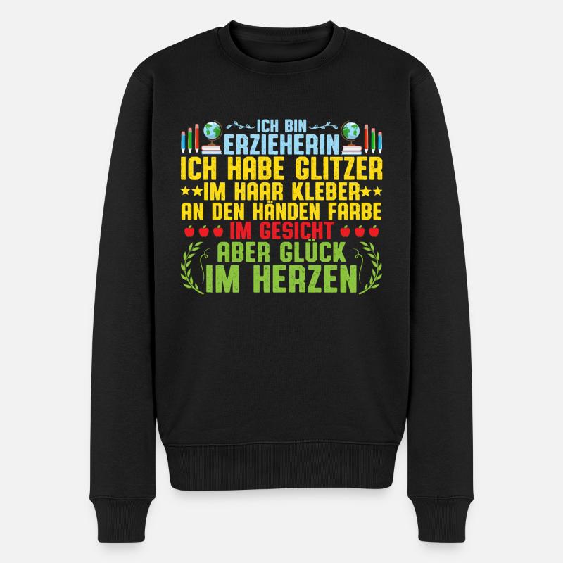 Ich bin Erzieherin im Kindergarten - Männer Premium Bio Pullover - Schwarz