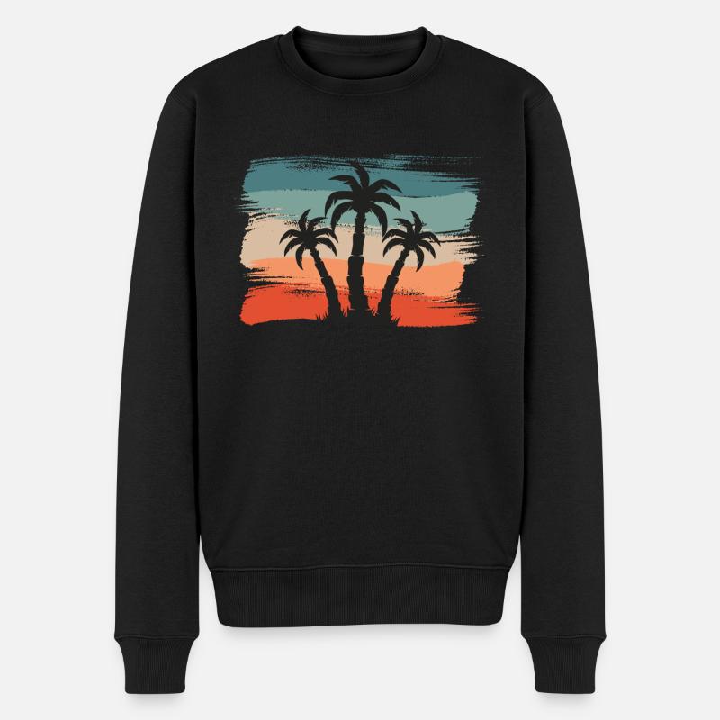 Beach Style: Retro Palmen einsame Insel Design - Männer Premium Bio Pullover - Schwarz