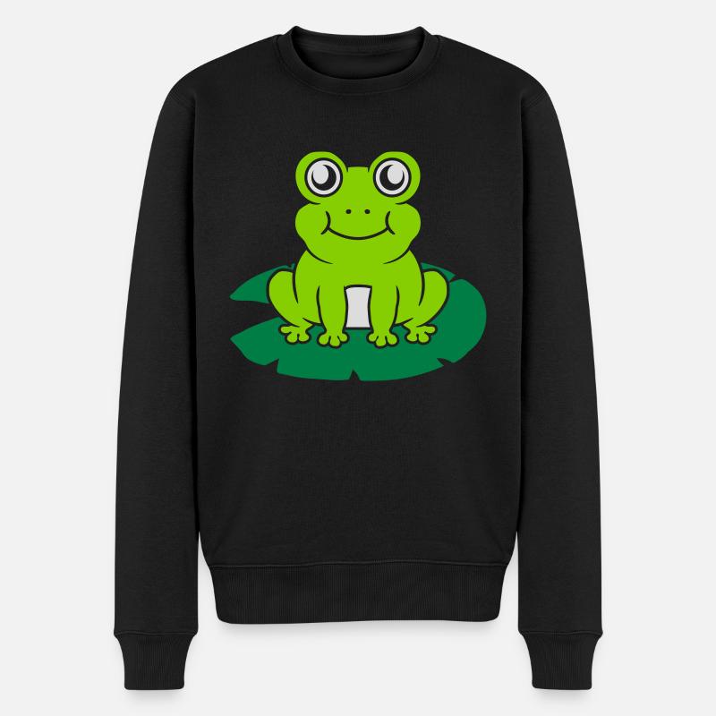 Niedlicher Frosch sitzt Seerose - Männer Premium Bio Pullover - Schwarz