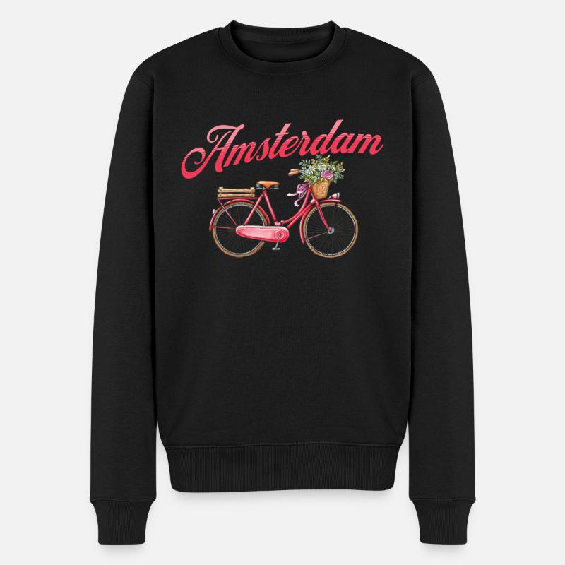 Amsterdam Fleur Vélo Souvenir Hollandais - Pull Premium bio Homme - noir