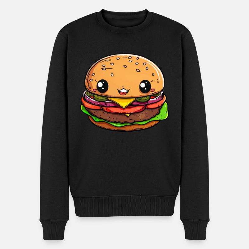 Lustiger Burger Comic - Männer Premium Bio Pullover - Schwarz