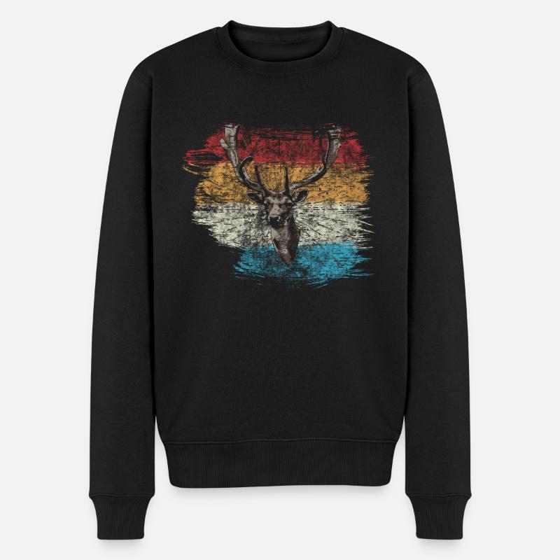 Hirsch - Männer Premium Bio Pullover - Schwarz