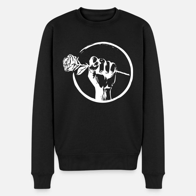 Weiße Rose - Männer Premium Bio Pullover - Schwarz