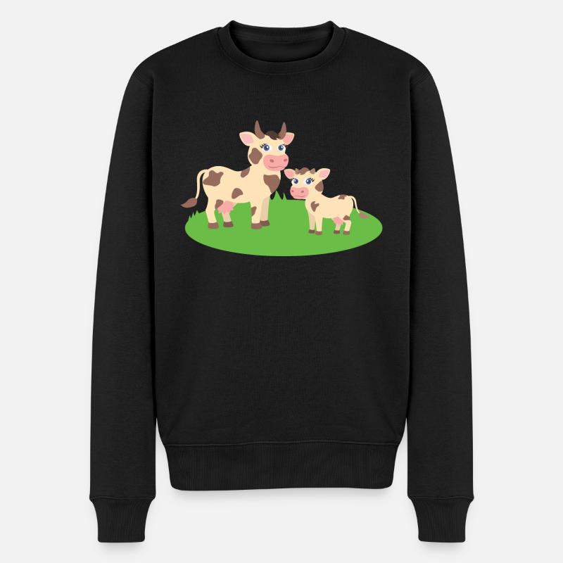 Kuh mit Kalb - Männer Premium Bio Pullover - Schwarz
