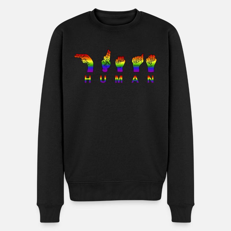 Human - Pride and Respect - Handzeichen - Männer Premium Bio Pullover - Schwarz