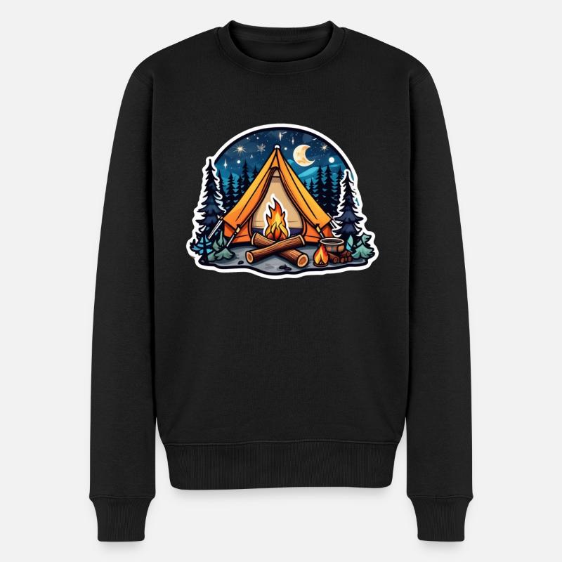 Camping, Zelt und Lagerfeuer - Männer Premium Bio Pullover - Schwarz