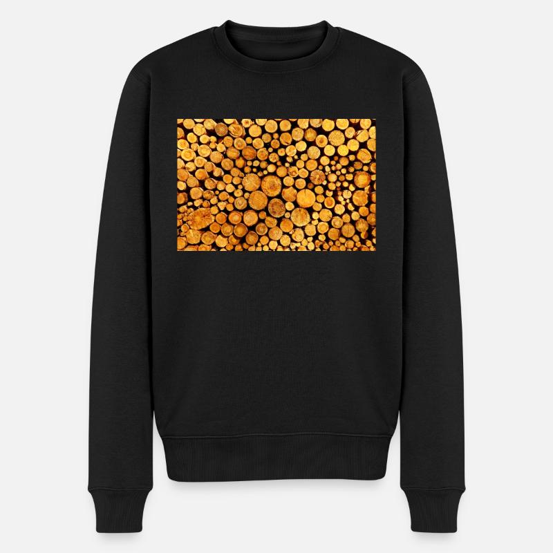 Baumstämme Baumstamm gestapelt Natur Holz Poster - Männer Premium Bio Pullover - Schwarz