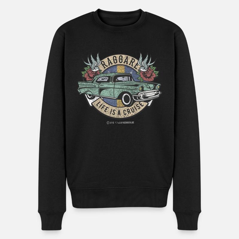 Raggare Life Is A Cruise Schweden Fahne Distressed - Männer Premium Bio Pullover - Schwarz
