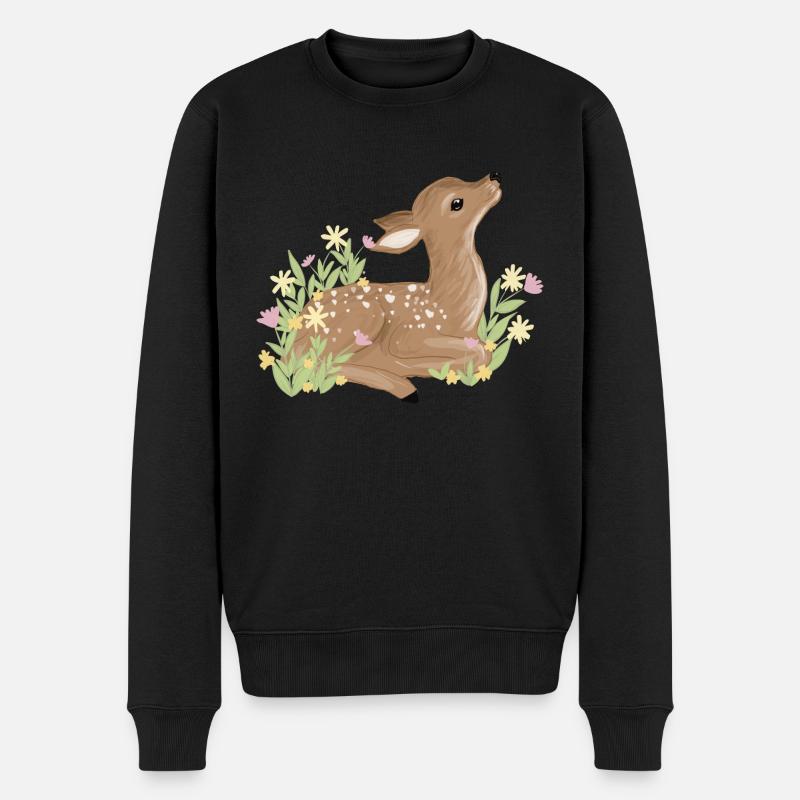Rehkitz im Frühling - Männer Premium Bio Pullover - Schwarz