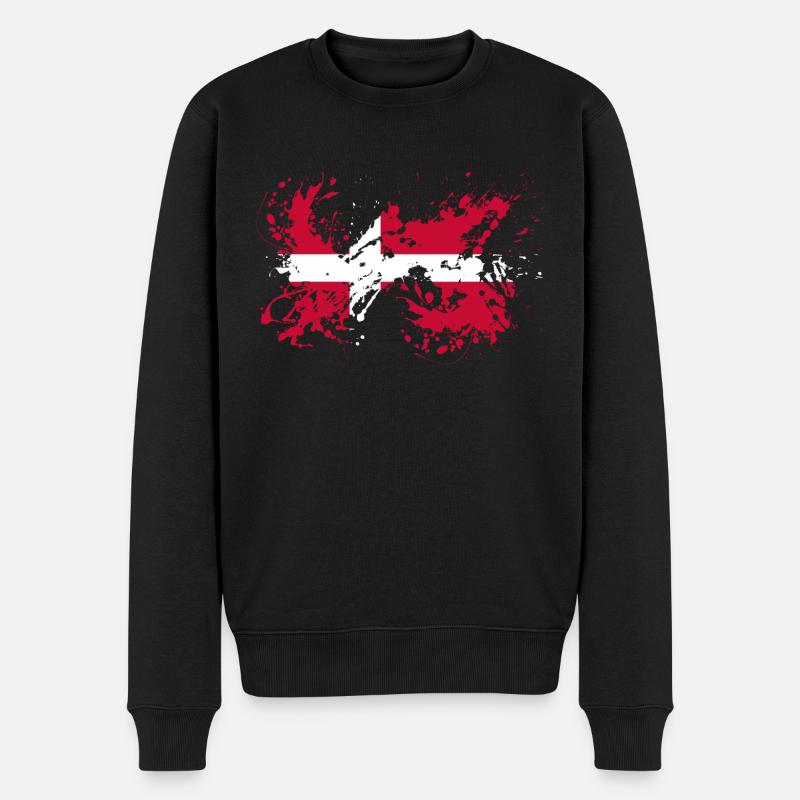 Dänische Flagge Dänemark Fahne Farbklecks - Männer Premium Bio Pullover - Schwarz