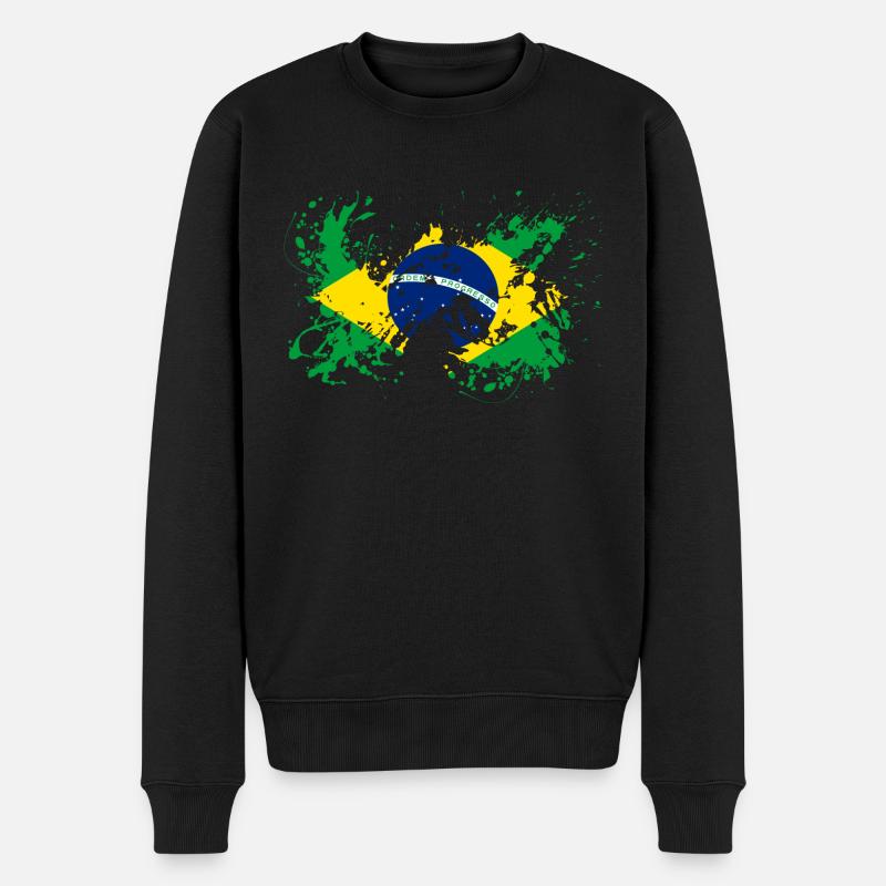 Brasilien Fahne brasilianische Flagge Farbklecks - Männer Premium Bio Pullover - Schwarz