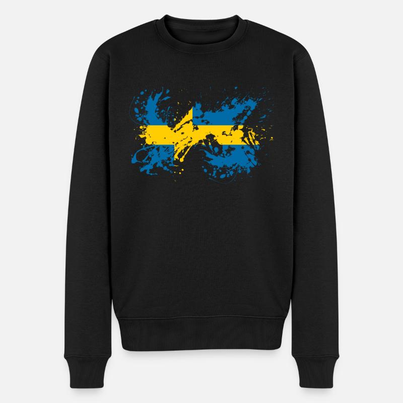 Schweden Flagge schwedische Fahne Farbklecks - Männer Premium Bio Pullover - Schwarz