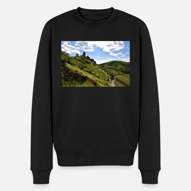 Moselle, castle, vineyard, panorama - Men's Premium Organic Jumper - black