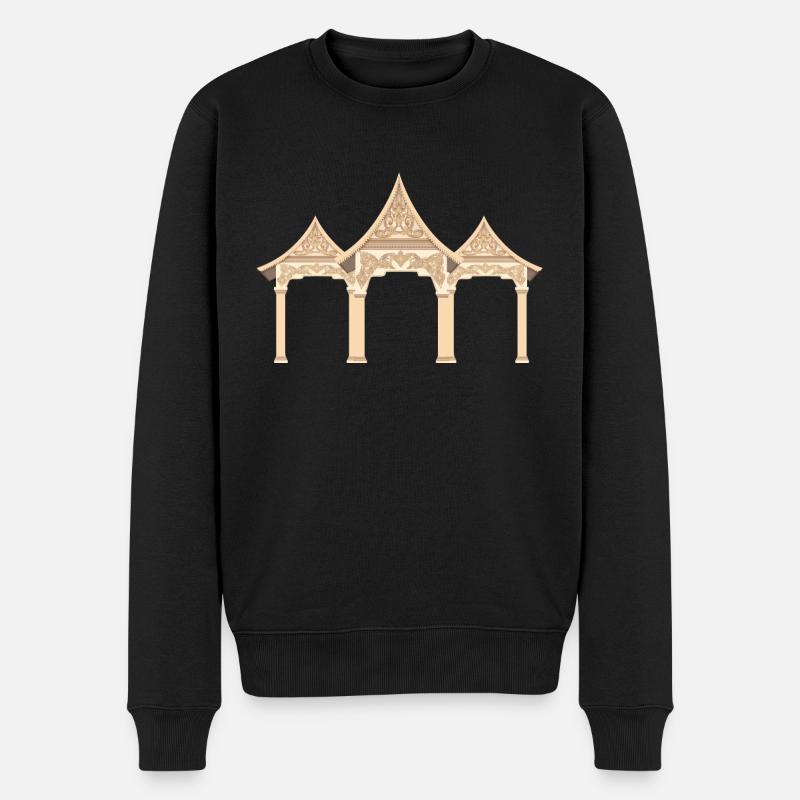 Tempeltür mit Khmer-Dekorationen - Männer Premium Bio Pullover - Schwarz