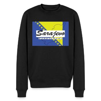 Sarajevo - Hauptstadt mit GPS & Flagge - Männer Premium Bio Pullover - Schwarz - Vorne - Nico (187cm)