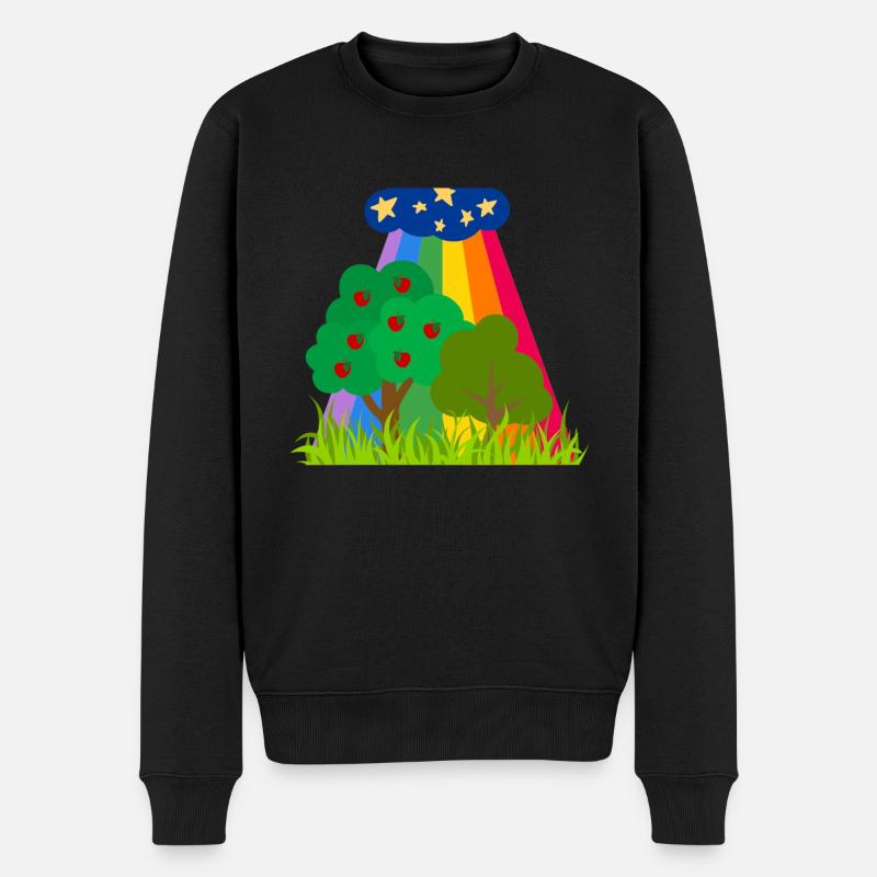 Clouds and Rainbow Trees - Männer Premium Bio Pullover - Schwarz