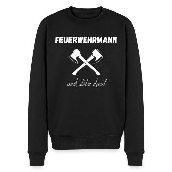 Feuerwehrmann und stolz drauf weiß - Männer Premium Bio Pullover - Schwarz - Vorne - Nico (187cm)