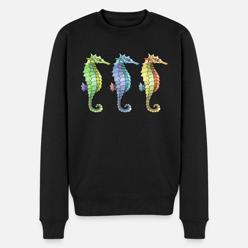 Seepferdchen - Männer Premium Bio Pullover - Schwarz