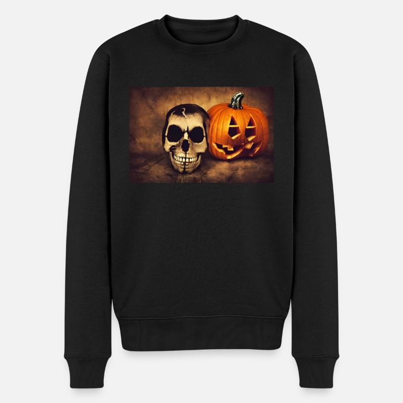 Citrouille et crâne d’Halloween - Pull Premium bio Homme - noir